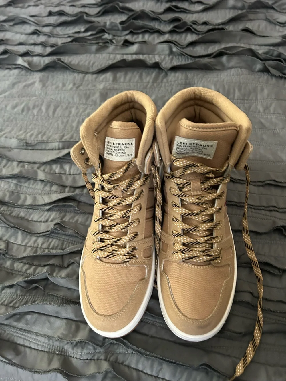 Levi's Men's Tan High-Top Sneakers with Black-Patterned Laces